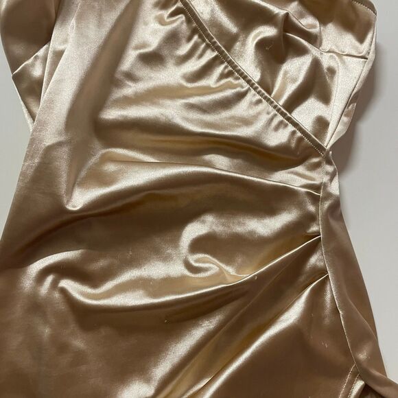 Better Be Champagne Gold Asymmetrical Bodycon Dress Size M - Picture 10 of 12